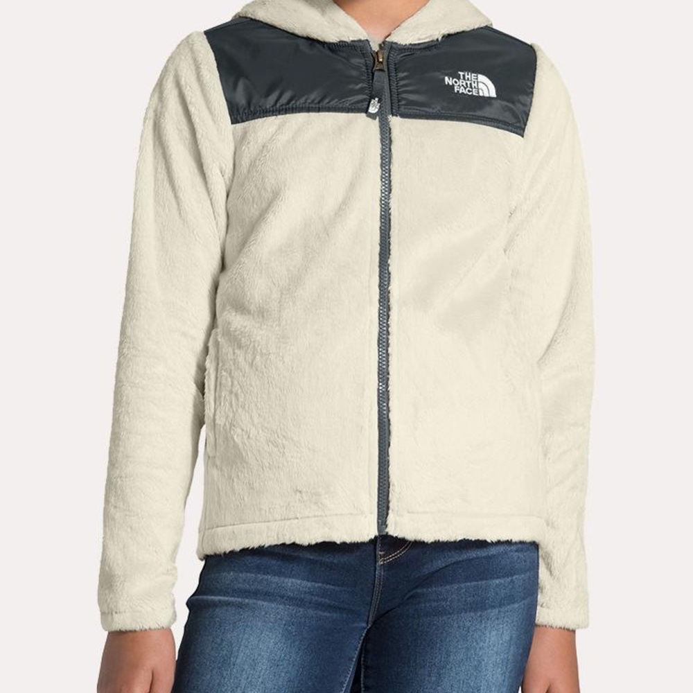 The North Face Girls’ OSO Off-White and Dark Gray Fleece Jacket Hoodie Sz M 8-10